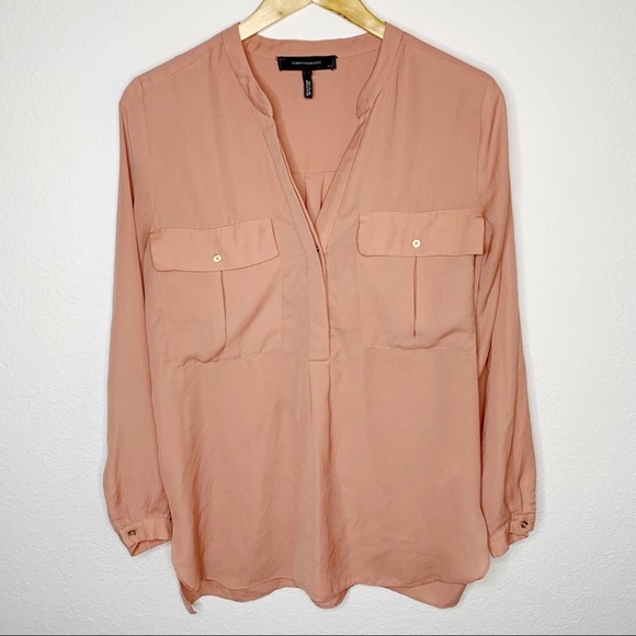 Robert Rodriguez Tops - Robert Rodriguez Emery Long Sleeve V-Neck Blouse Salmon with Gold Buttons